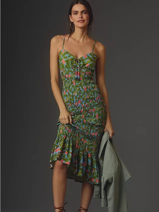 FARM Rio Dresses & Skirts - FARM Rio x Anthropologie Green Floral Smocked Midi Dress